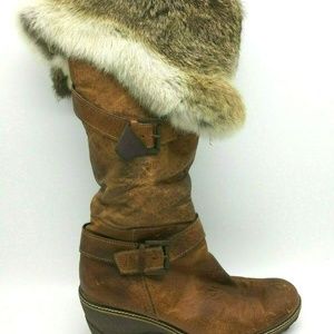 Manas Lea Foscati Rabbit Fur Wedge Boots Size 39